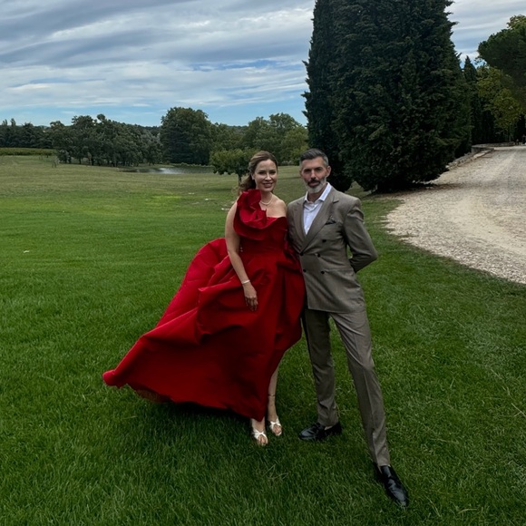 Marchesa Strapless Draped Rosette Rose Faille Ballgown Size M/ US 6 - Picture 12 of 13